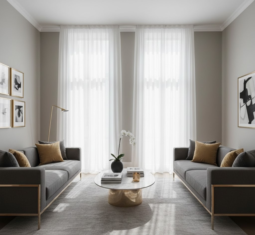 Elegant vardagsrum med minimalistisk design