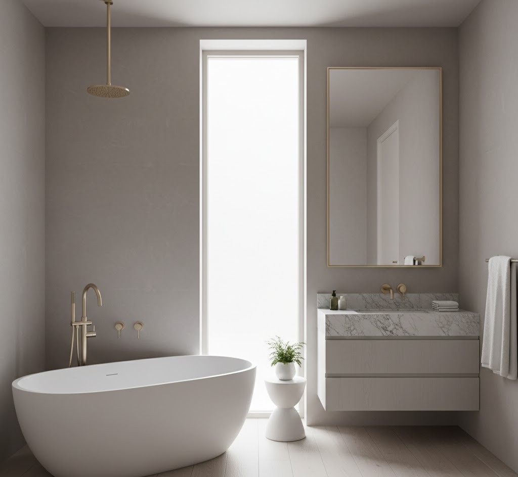 Badrum med stilren design och lyxiga detaljer